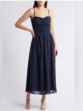 Lost +Wander NWT Celestial Glow Metallic Stripe Cocktail Dress in Navy Sz Large